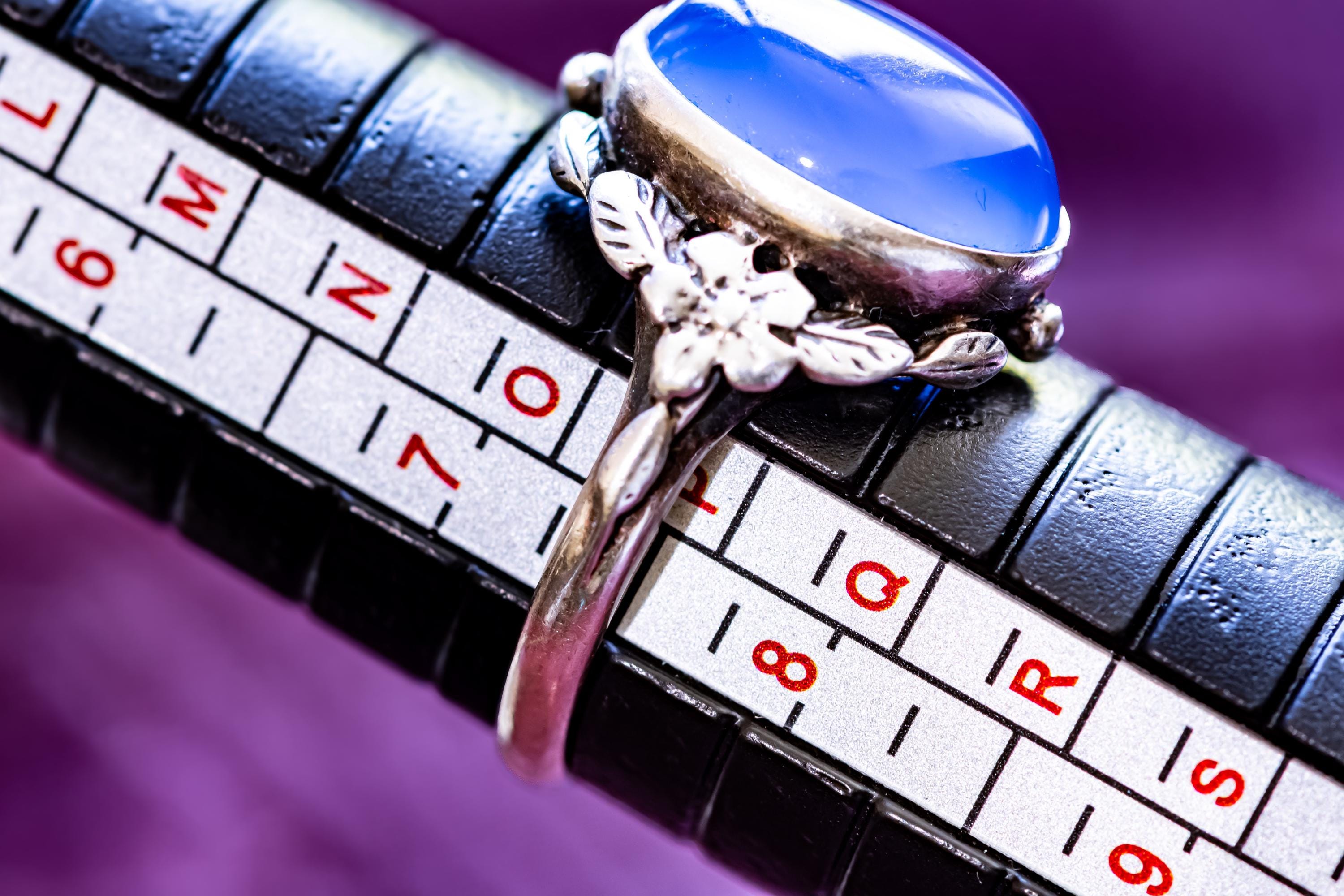 Vintage Sterling Silver Chalcedony Ring, Blue Cabochon Sea Witch Statement Ring