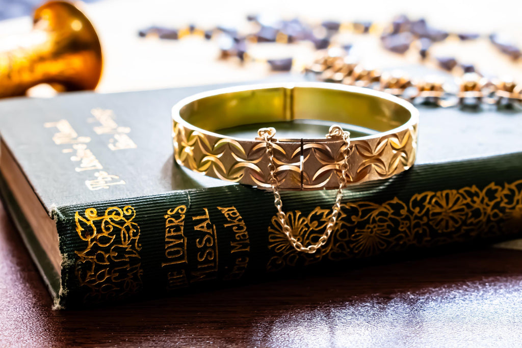 1977 Gold Vermeil Hinged Cuff | British Sterling Silver Geometric Bangle (Monomil LTD)