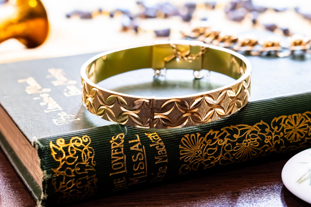 1977 Gold Vermeil Hinged Cuff | British Sterling Silver Geometric Bangle (Monomil LTD)