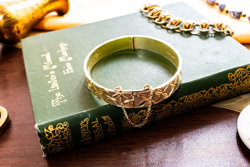 1977 Gold Vermeil Hinged Cuff | British Sterling Silver Geometric Bangle (Monomil LTD)