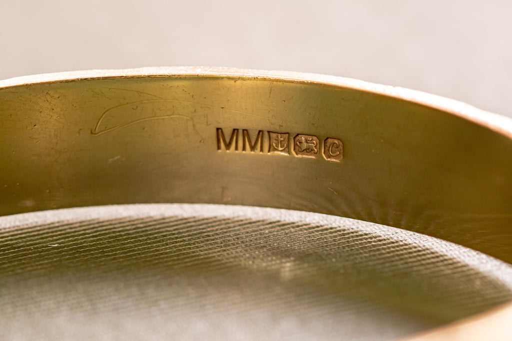 1977 Gold Vermeil Hinged Cuff | British Sterling Silver Geometric Bangle (Monomil LTD)