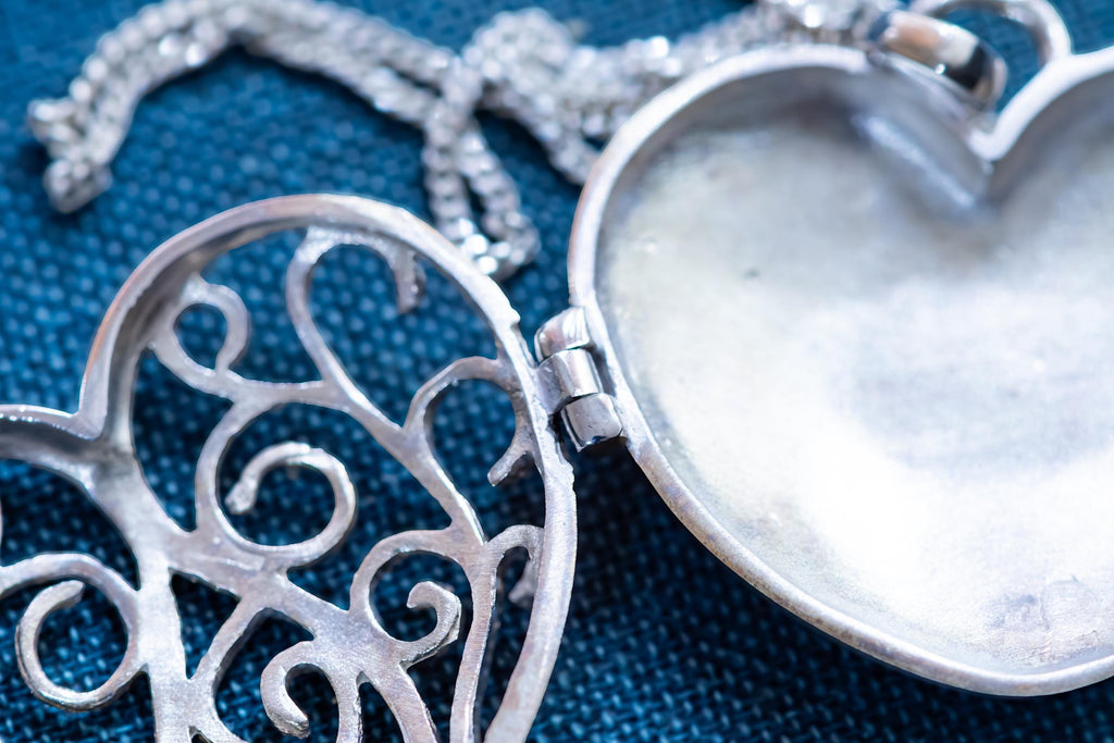 Sterling Silver Filigree Heart Locket Pendant, Openwork Cage Necklace