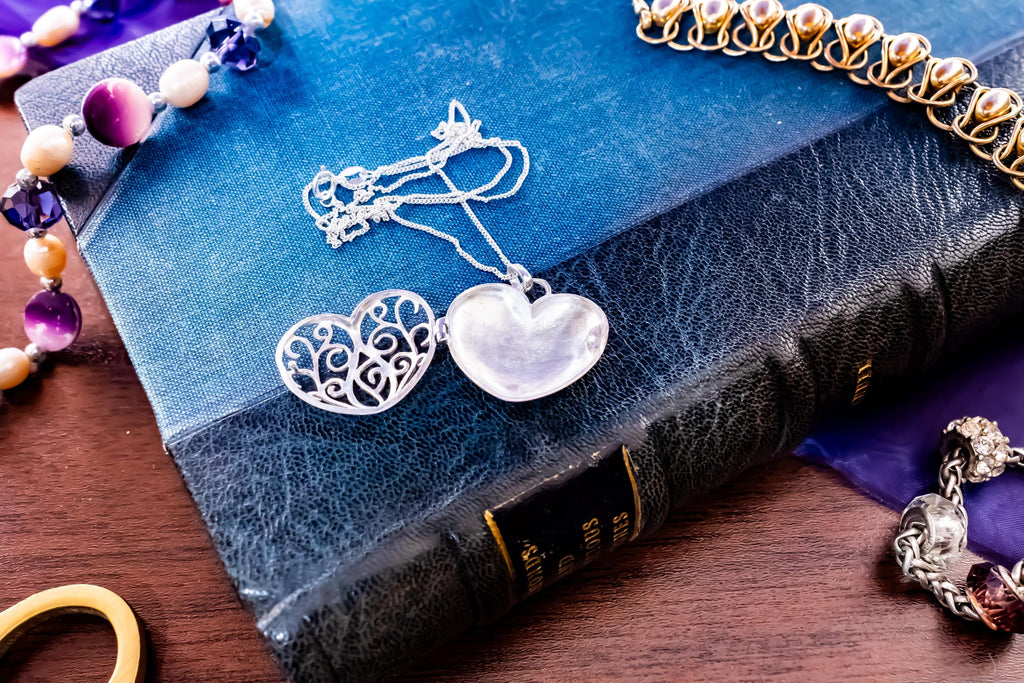 Sterling Silver Filigree Heart Locket Pendant, Openwork Cage Necklace