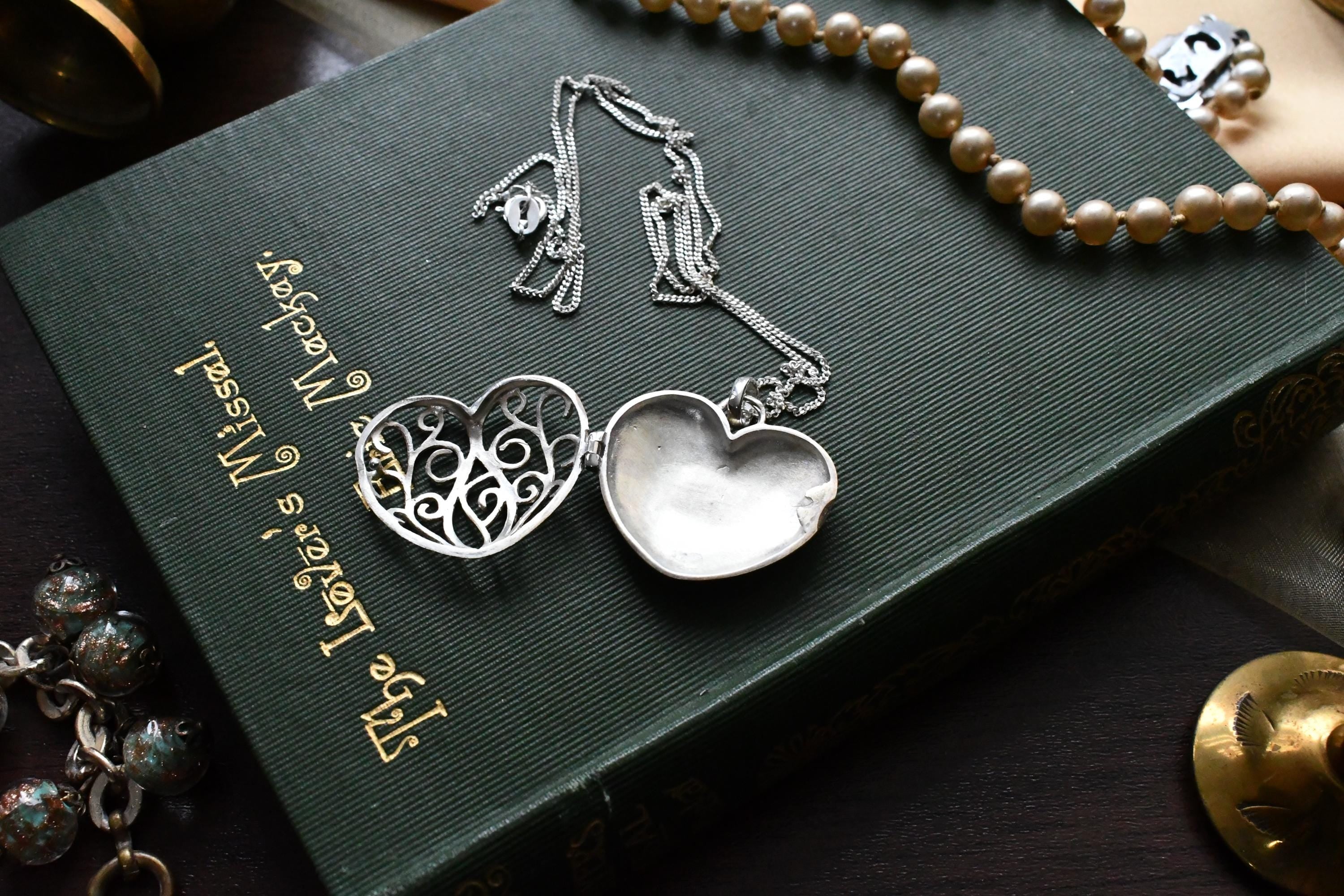 Sterling Silver Filigree Heart Locket Pendant, Openwork Cage Necklace