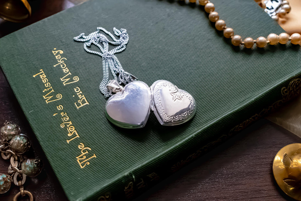 Sterling Silver Heart Locket. Etched Floral Vintage Pendant, Keepsake Necklace.