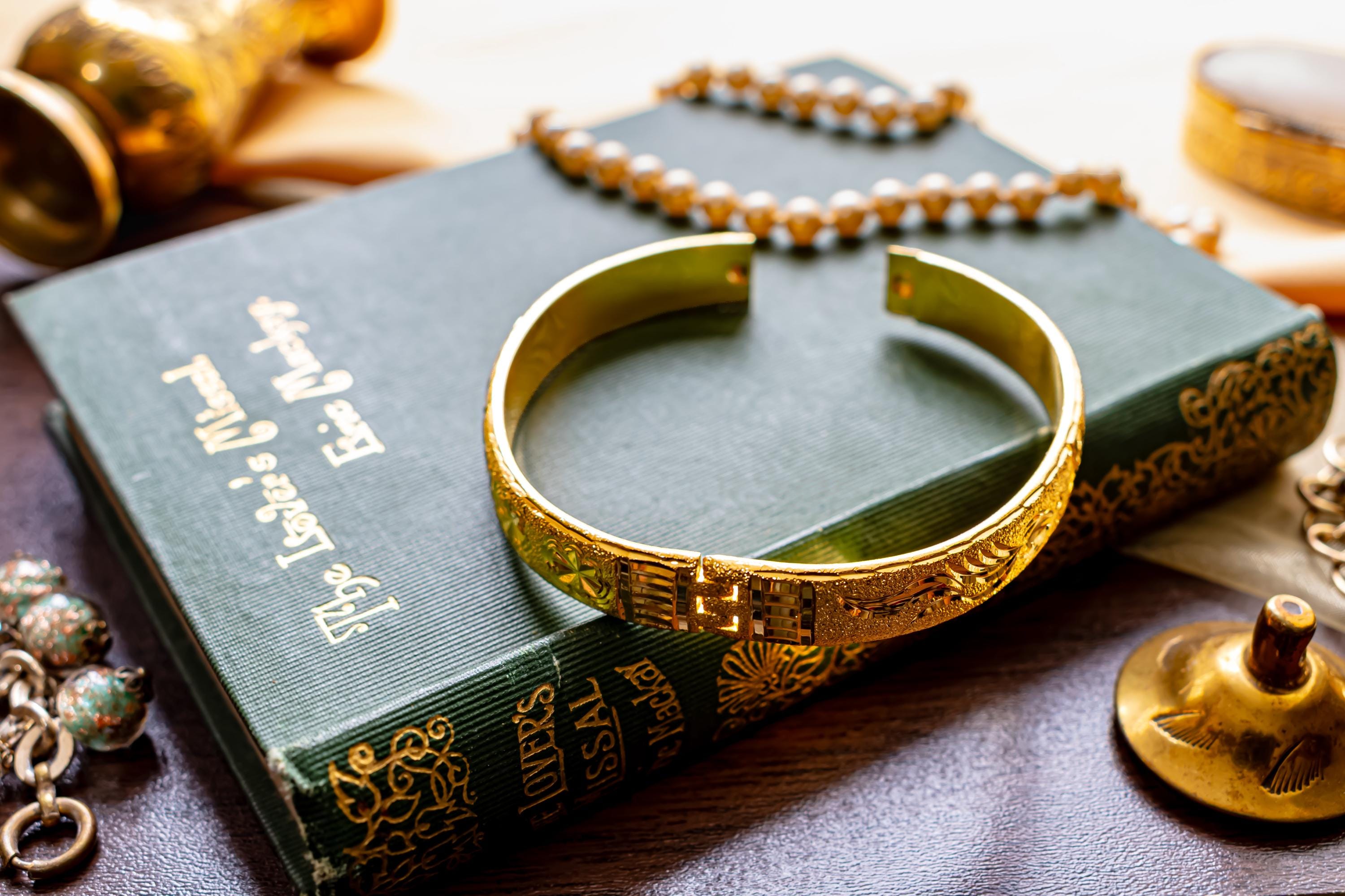 Ornate Floral Gold Plated Cuff Bracelet, Textured Etched Bangle, Dark Romance Jewelry