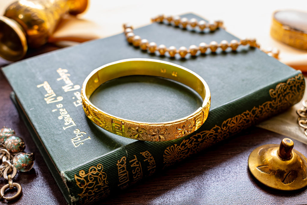 Ornate Floral Gold Plated Cuff Bracelet, Textured Etched Bangle, Dark Romance Jewelry