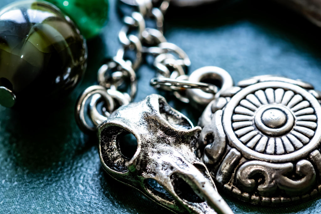 Raven Skull Journal Charm.  Antique Key Talisman, Dark Academia Bag Clip, The Talisman Archive.