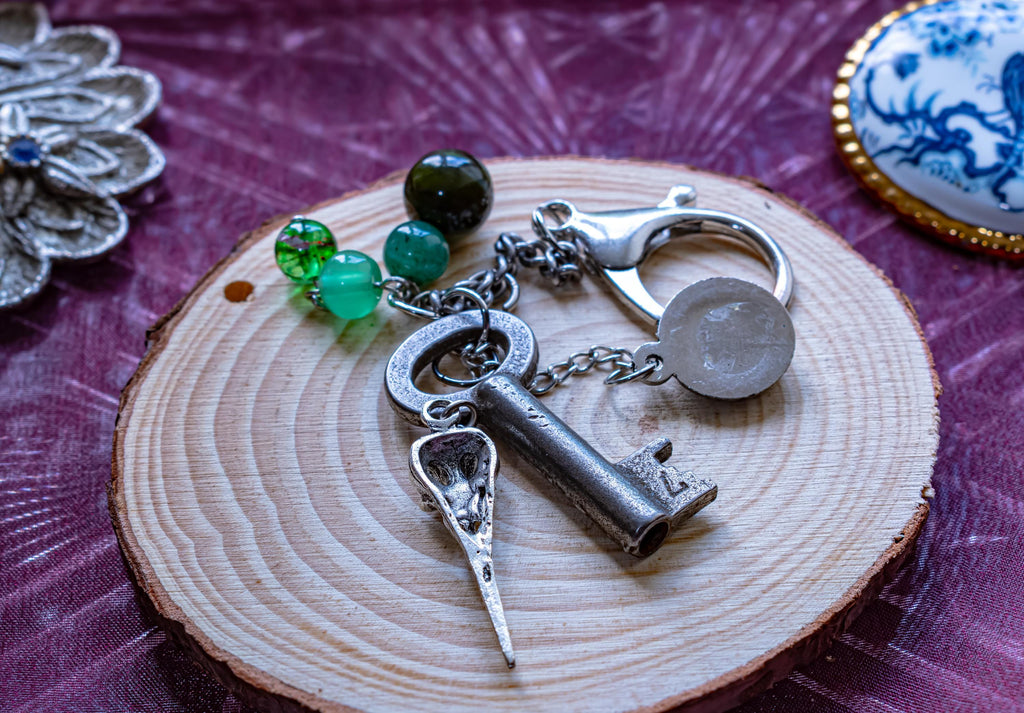 Raven Skull Journal Charm.  Antique Key Talisman, Dark Academia Bag Clip, The Talisman Archive.