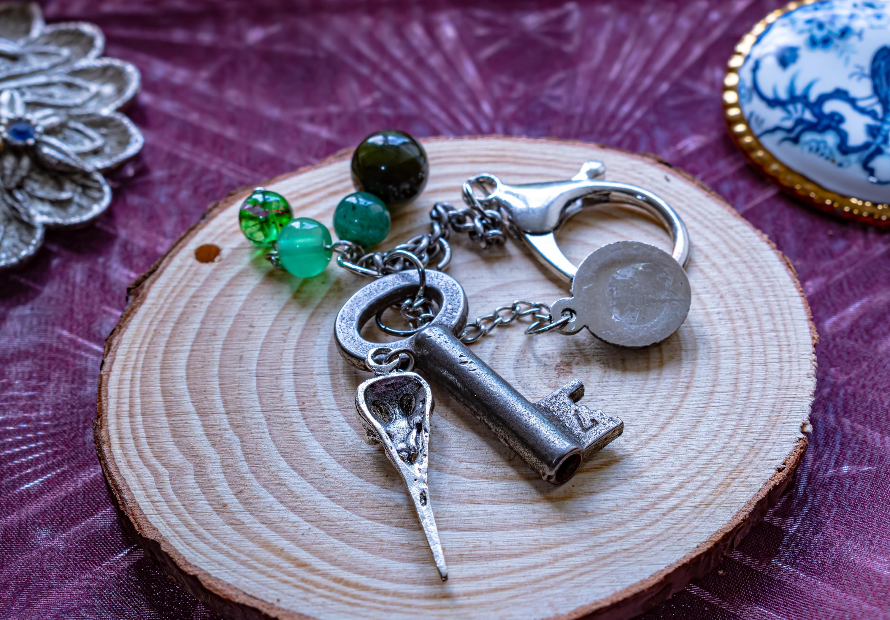Raven Skull Journal Charm.  Antique Key Talisman, Dark Academia Bag Clip, The Talisman Archive.