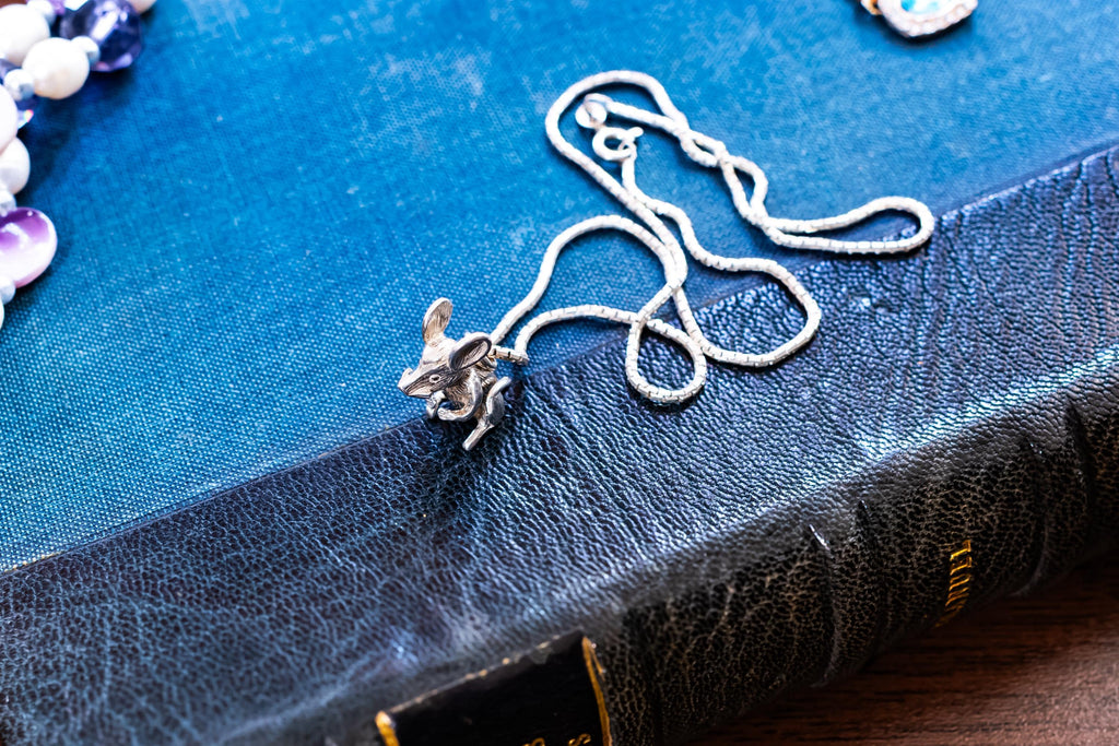 Antique Articulated Silver Mouse Pendant. Movable 925 Sterling Chain Necklace, Whimsical Cabinet of Curiosities.