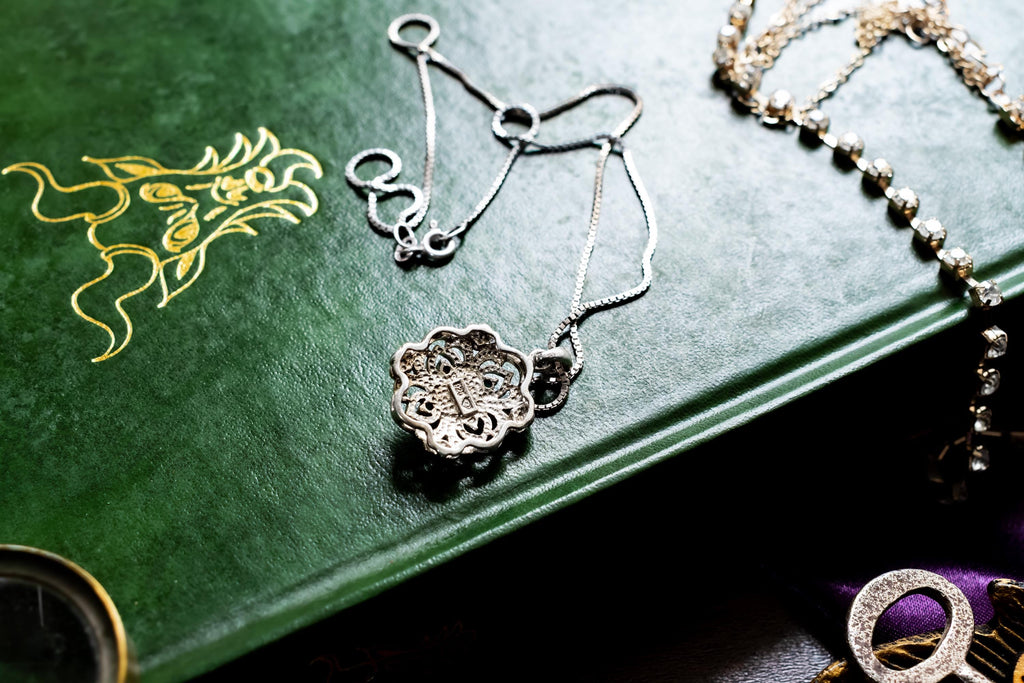 Vintage Sterling Silver Amulet Pendant. Glowing Baltic Amber, Teal Accents, Box Chain.