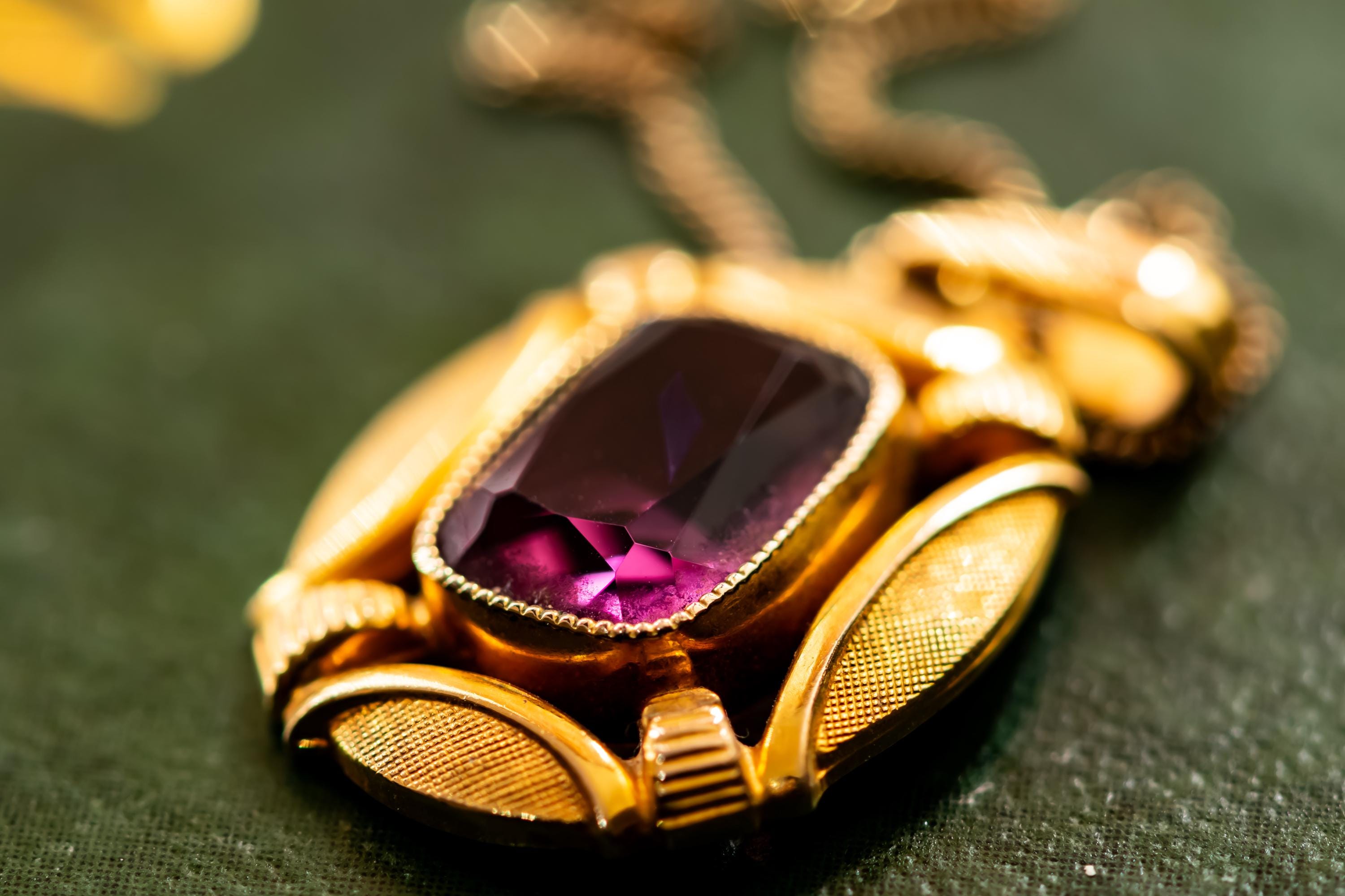 Vintage Italian Gold Vermeil Amethyst Pendant. Regal Emerald-Cut Amulet, Shadow and Silver Vault.