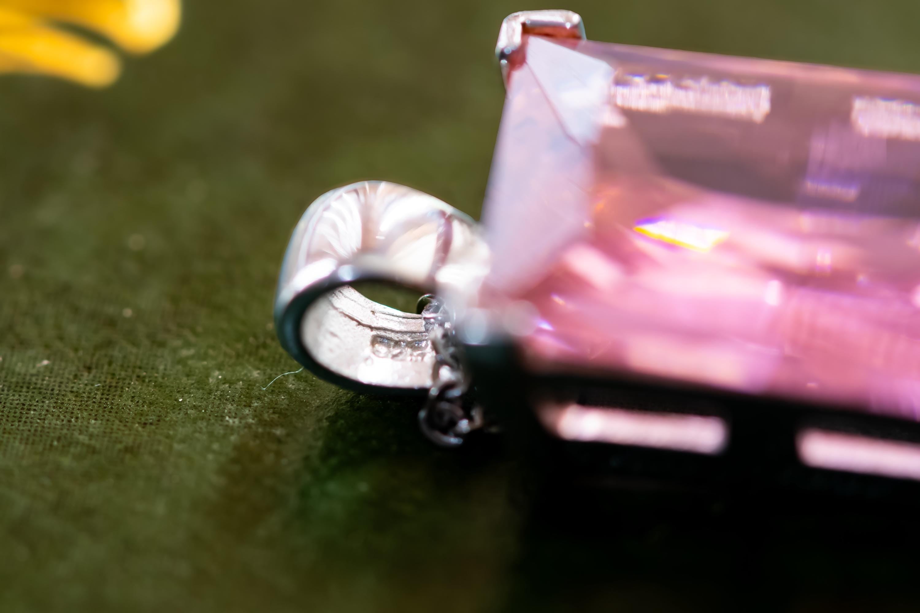 Sterling Silver Emerald Cut Pink Topaz Pendant Necklace. Dark Academia Statement Jewelry.
