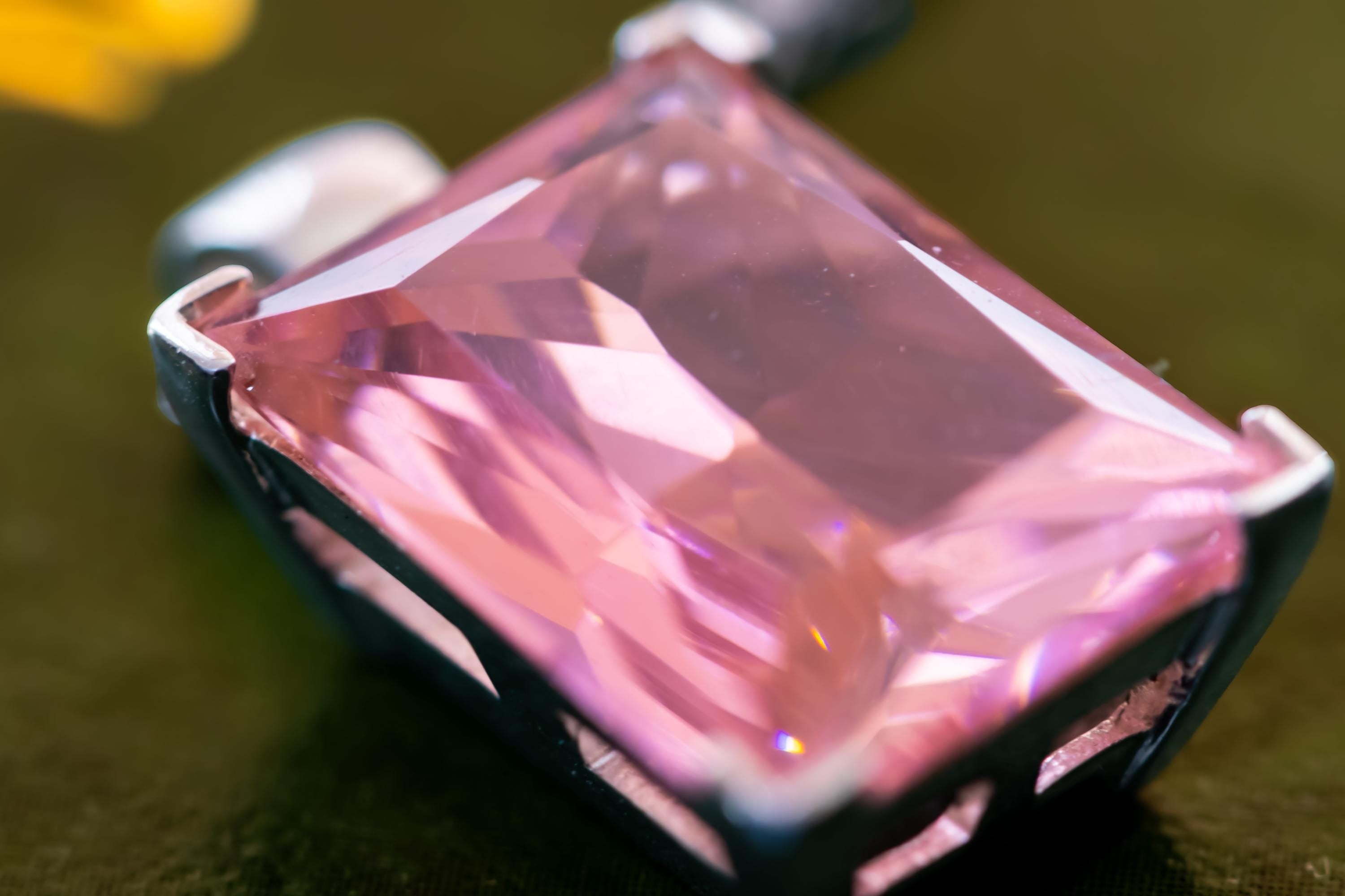 Sterling Silver Emerald Cut Pink Topaz Pendant Necklace. Dark Academia Statement Jewelry.