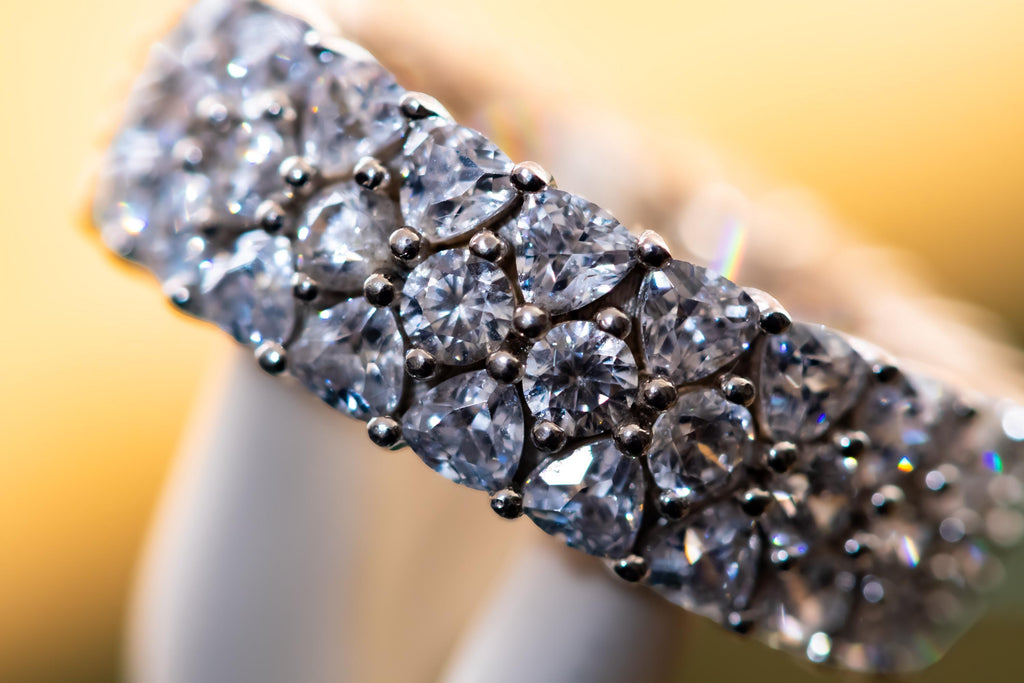 Vintage 925 Sterling Silver CZ Statement Ring. Chunky Multi-Row Encrusted Eternity Band. Dark Academia Glamour, Shadow and Silver Vault.