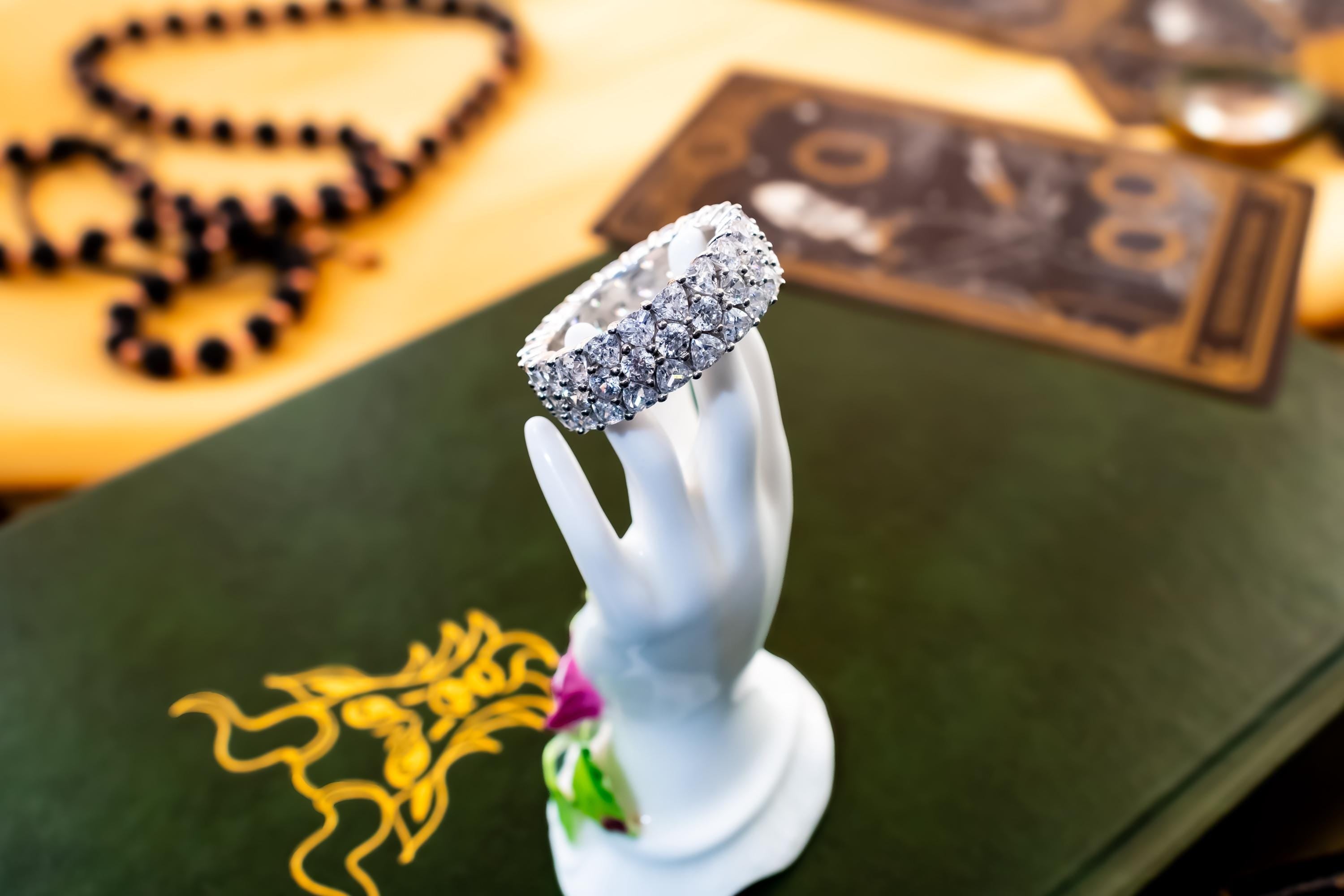 Vintage 925 Sterling Silver CZ Statement Ring. Chunky Multi-Row Encrusted Eternity Band. Dark Academia Glamour, Shadow and Silver Vault.
