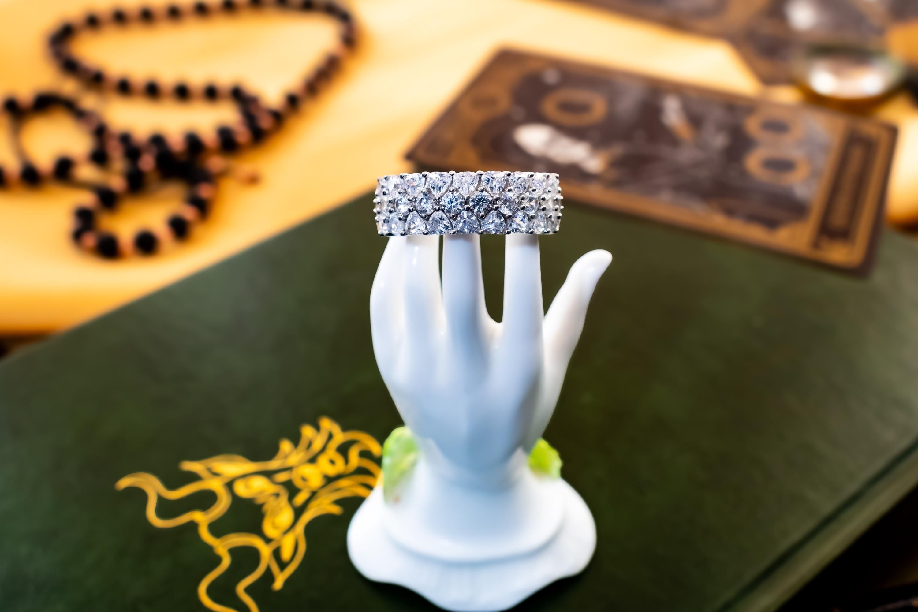 Vintage 925 Sterling Silver CZ Statement Ring. Chunky Multi-Row Encrusted Eternity Band. Dark Academia Glamour, Shadow and Silver Vault.