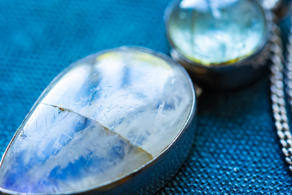 Vintage Moonstone Pendant Necklace, 925 Sterling Silver Double Drop, Gothic Heirloom Jewelry