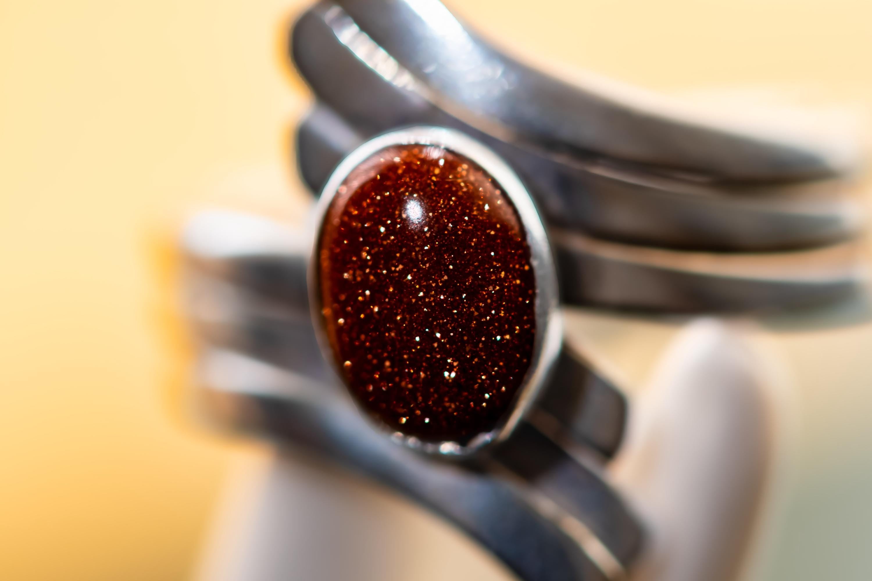 Vintage Sterling Silver Goldstone Ring. Celestial Copper Sparkle Statement Jewelry.