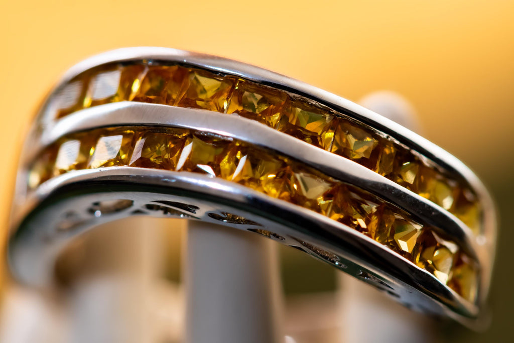 Heavy Sterling Silver Orange Sapphire Ring, Chunky Statement Band, Dark Academia Jewelry.