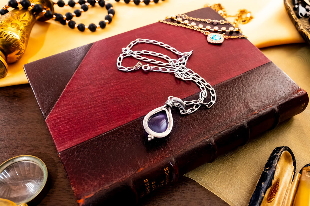 Sterling Silver Amethyst Teardrop Necklace, Wire-Wrapped Gemstone Amulet, Dark Academia Jewelry.