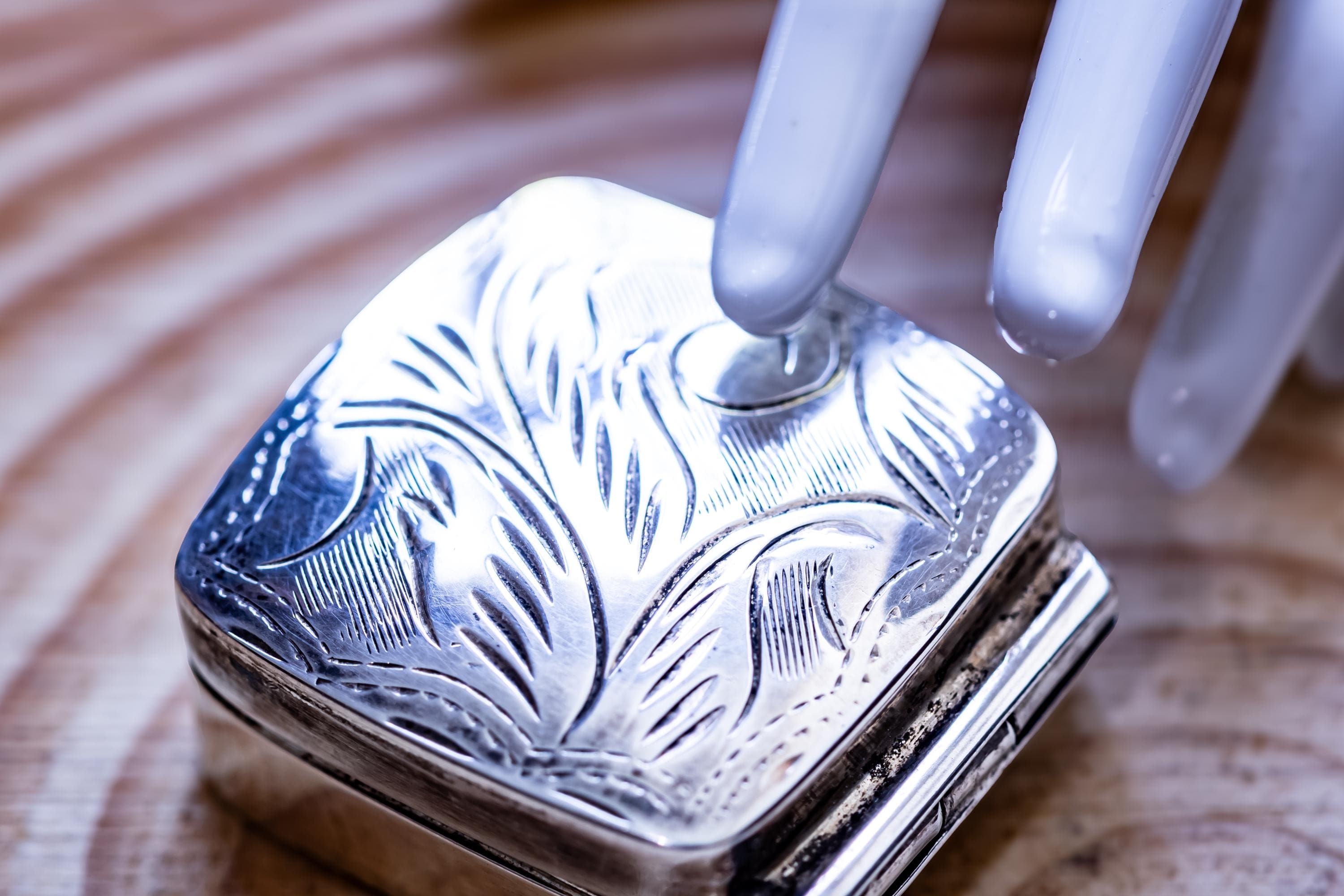Miniature Silver Pill Box. 1x1 Engraved Botanical Pocket Curio, Victorian Apothecary Trinket.