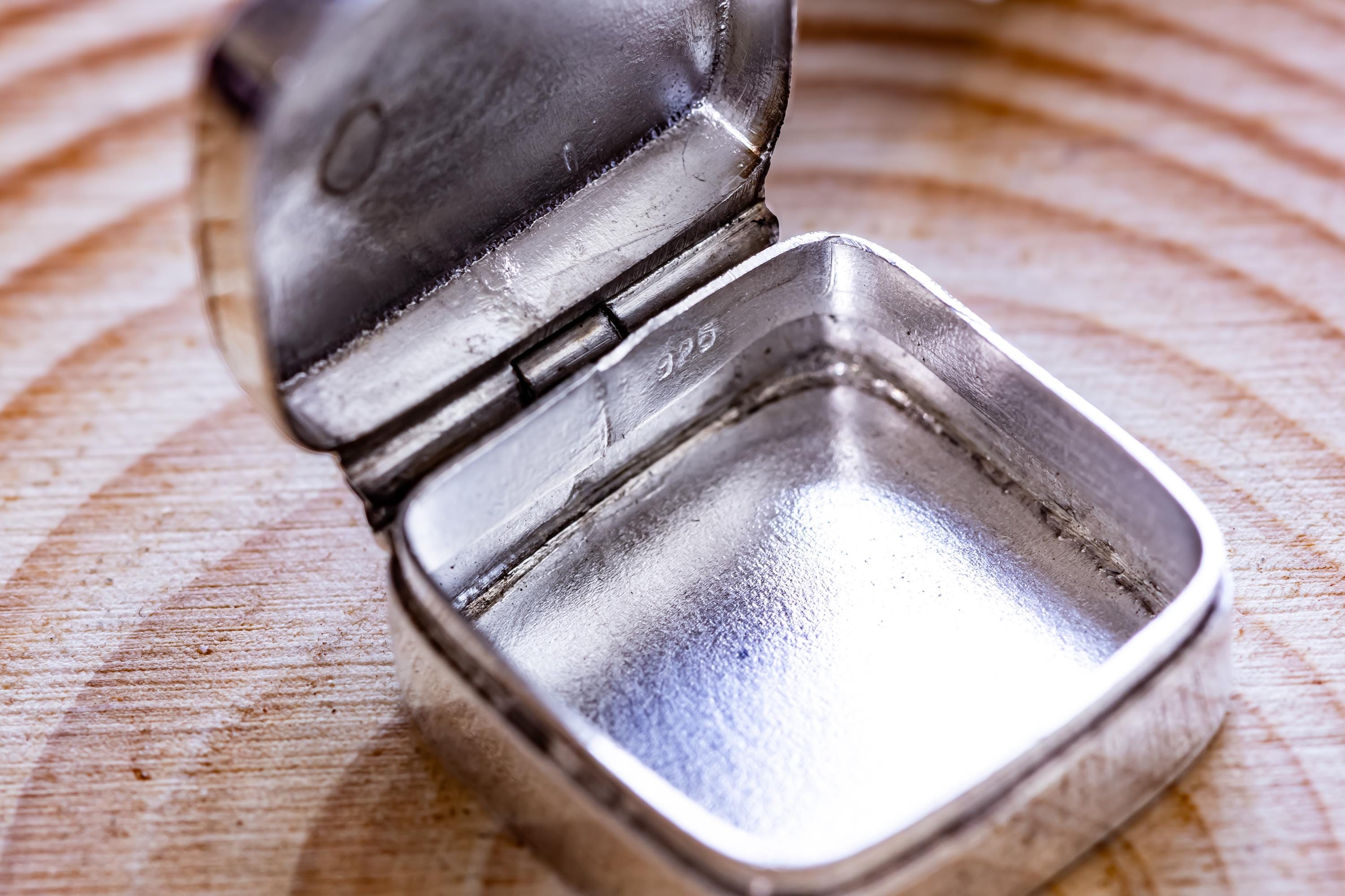 Miniature Silver Pill Box. 1x1 Engraved Botanical Pocket Curio, Victorian Apothecary Trinket.