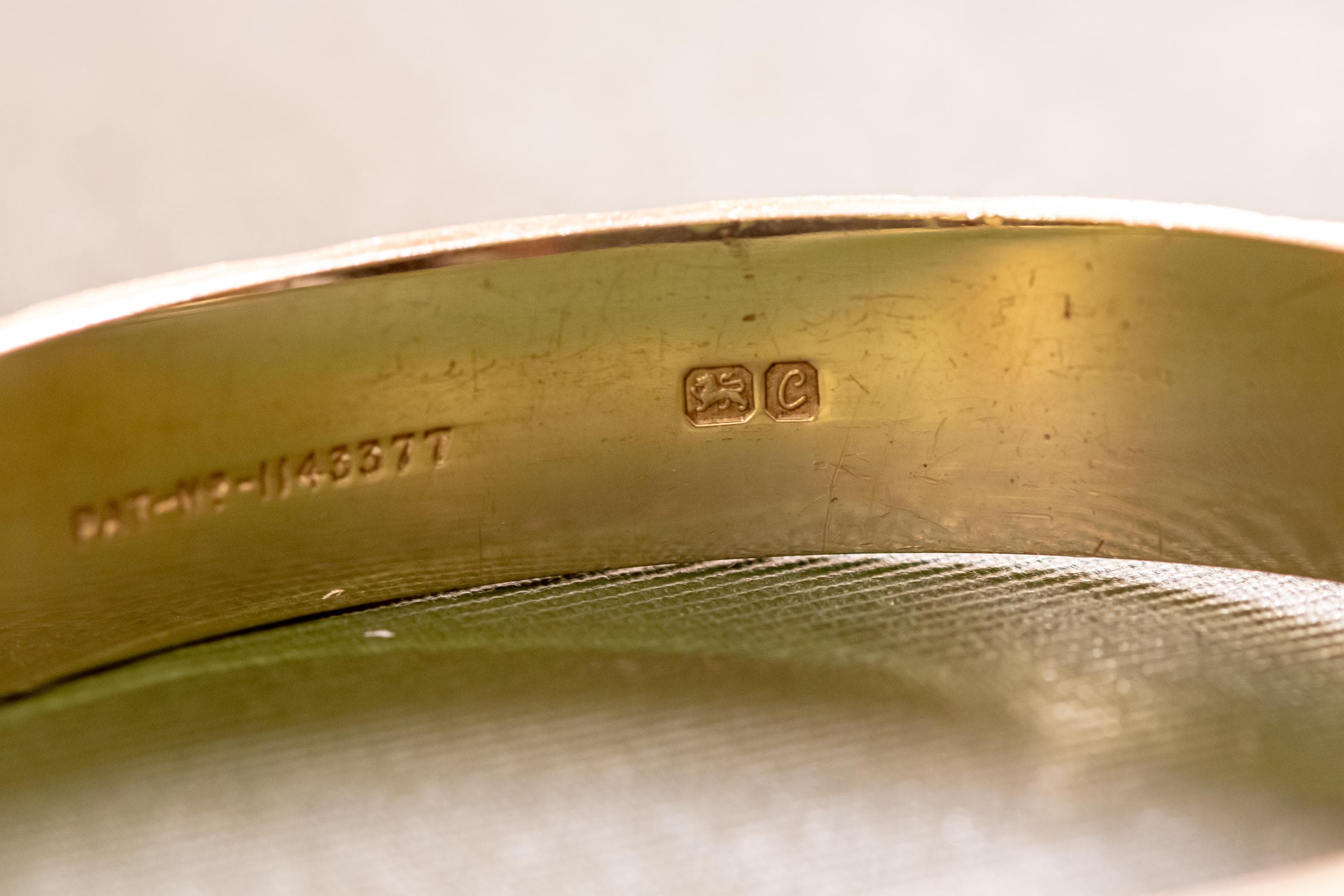 1977 Gold Vermeil Hinged Cuff | British Sterling Silver Geometric Bangle (Monomil LTD)