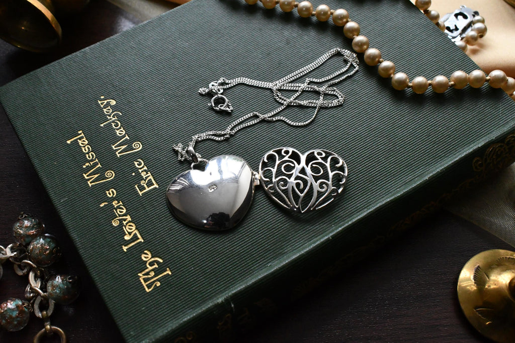 Sterling Silver Filigree Heart Locket Pendant, Openwork Cage Necklace