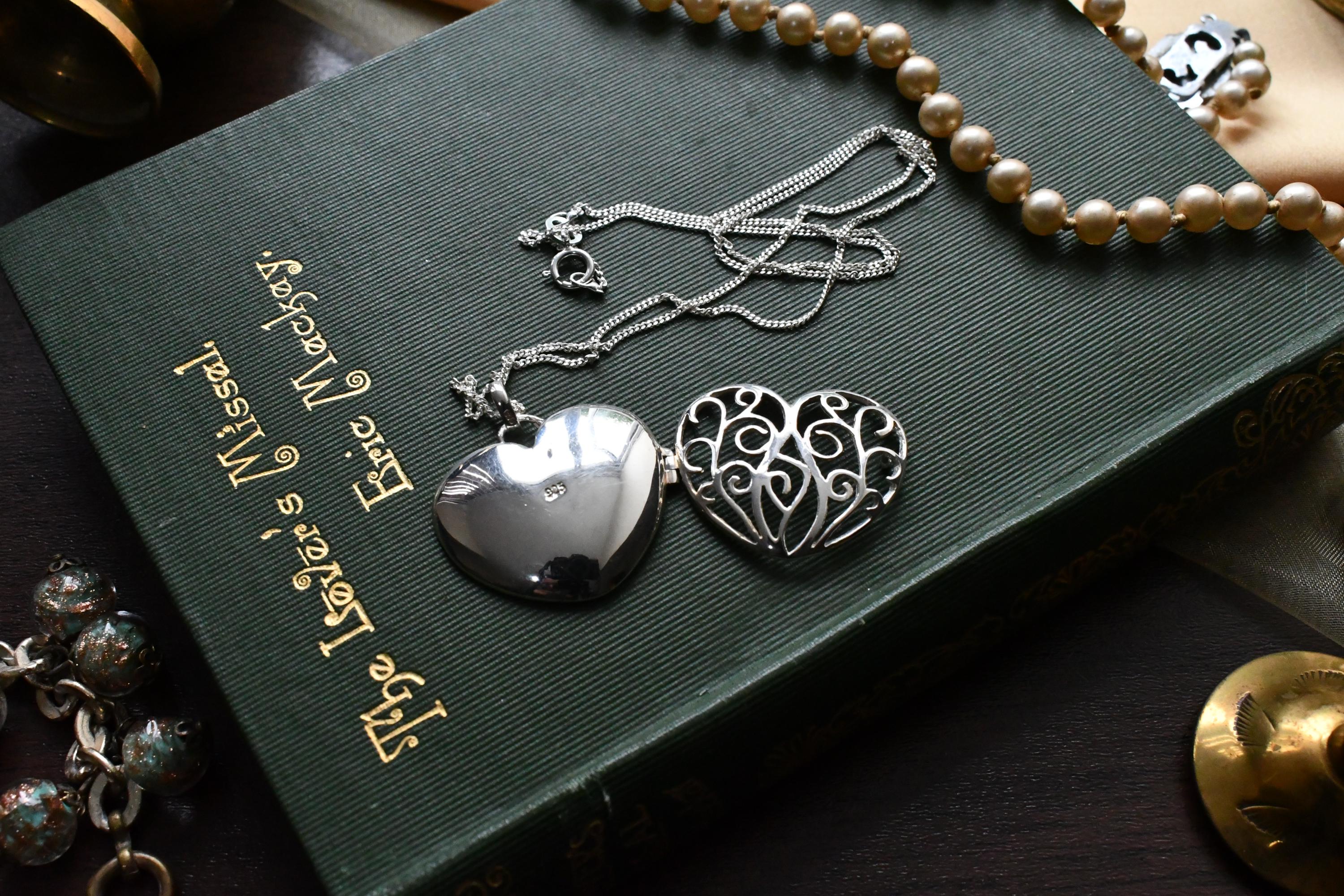Sterling Silver Filigree Heart Locket Pendant, Openwork Cage Necklace