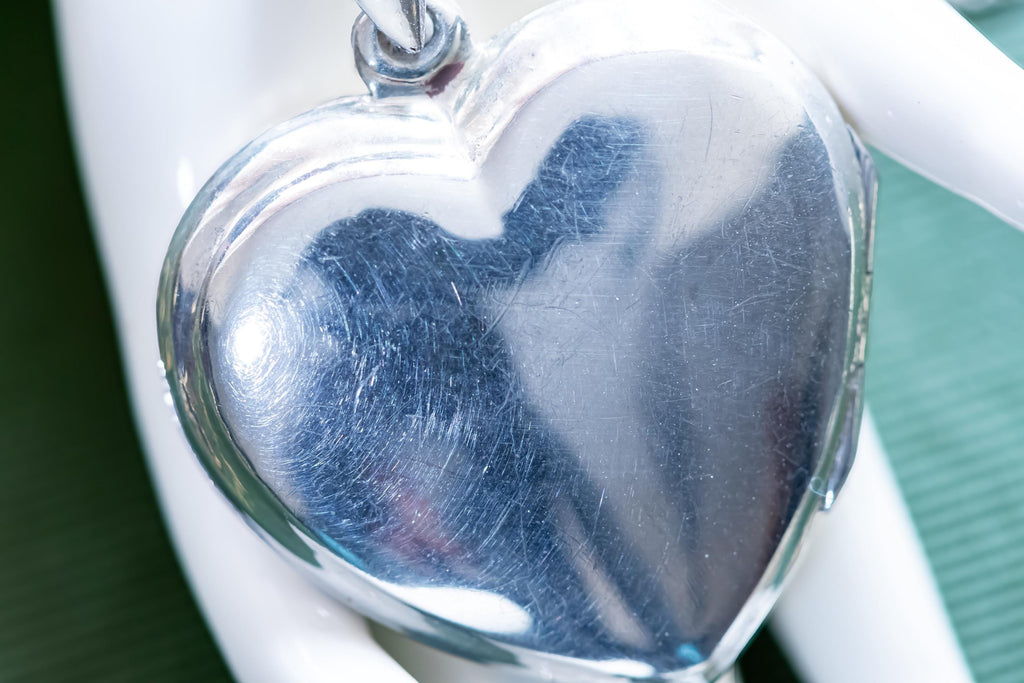 Sterling Silver Heart Locket. Etched Floral Vintage Pendant, Keepsake Necklace.