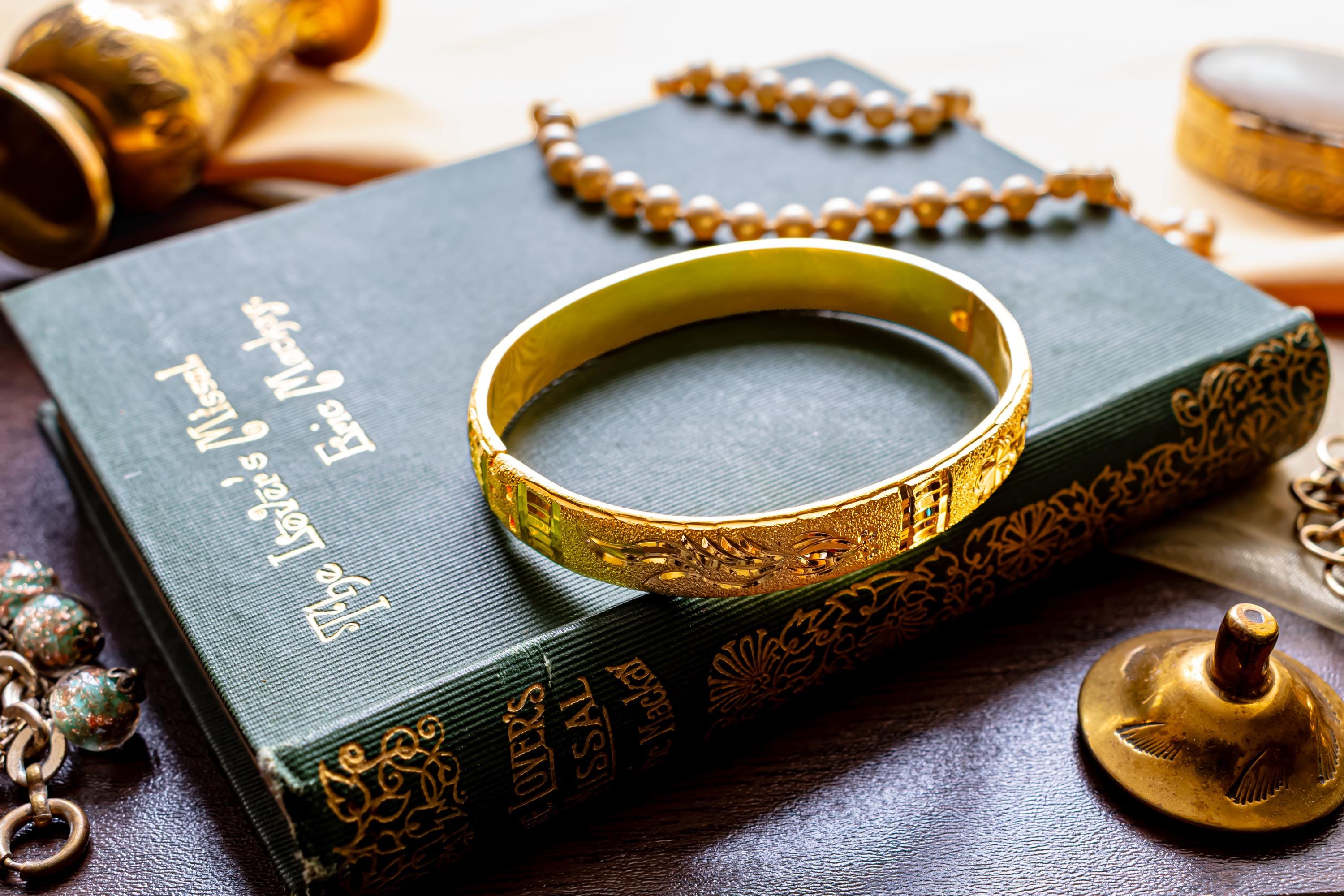 Ornate Floral Gold Plated Cuff Bracelet, Textured Etched Bangle, Dark Romance Jewelry