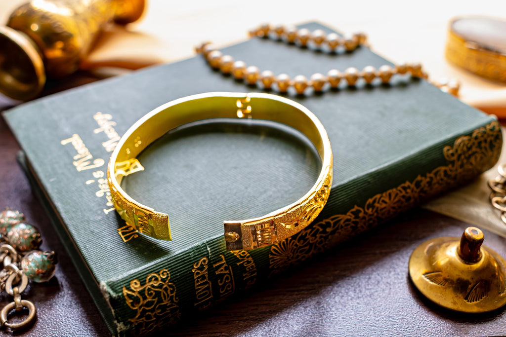 Ornate Floral Gold Plated Cuff Bracelet, Textured Etched Bangle, Dark Romance Jewelry