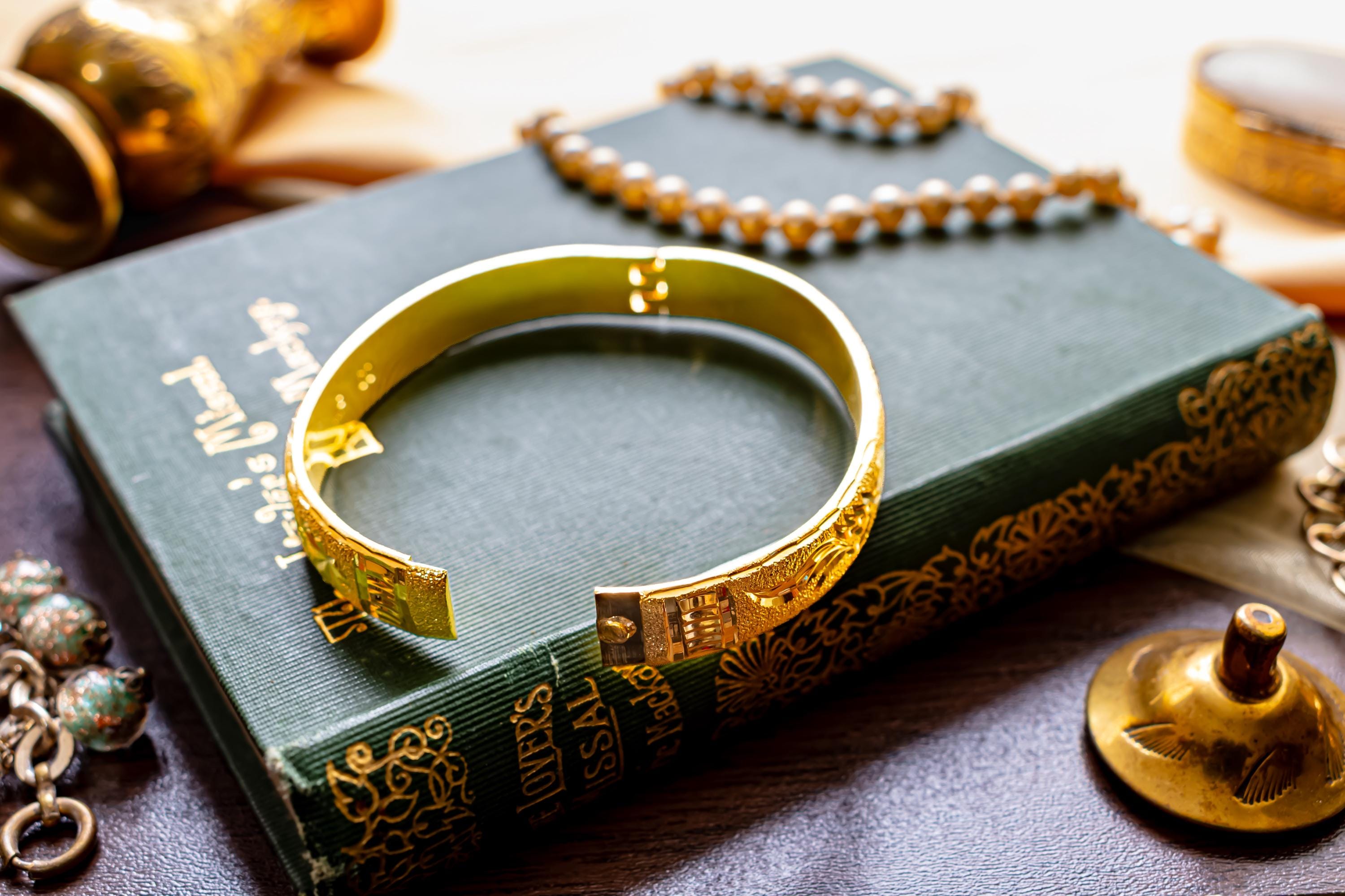 Ornate Floral Gold Plated Cuff Bracelet, Textured Etched Bangle, Dark Romance Jewelry