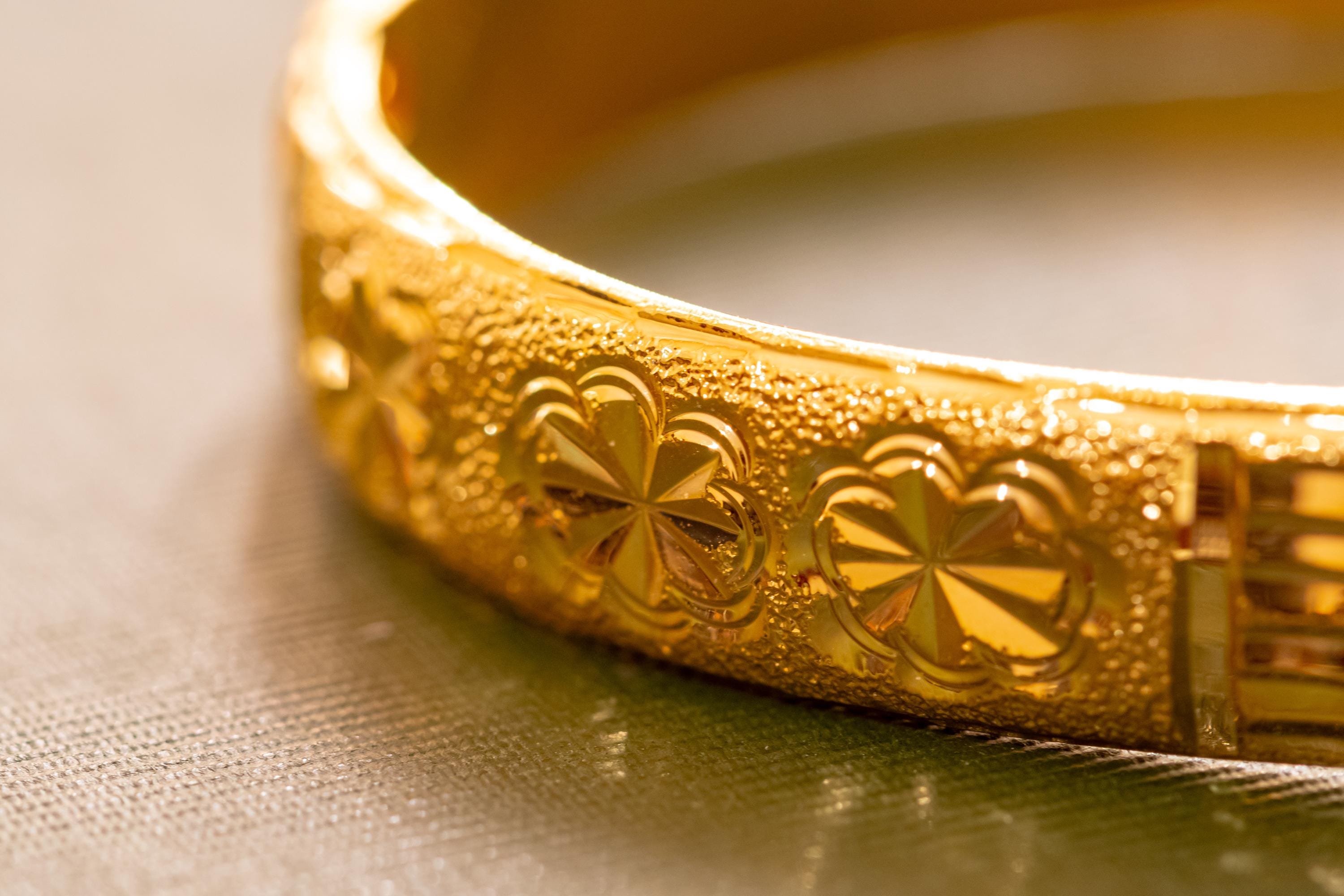 Ornate Floral Gold Plated Cuff Bracelet, Textured Etched Bangle, Dark Romance Jewelry