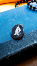 Antique Wedgwood Black Jasperware Cameo. Hope & Anchor Mourning Brooch, Signed Porcelain Wearable Talisman.