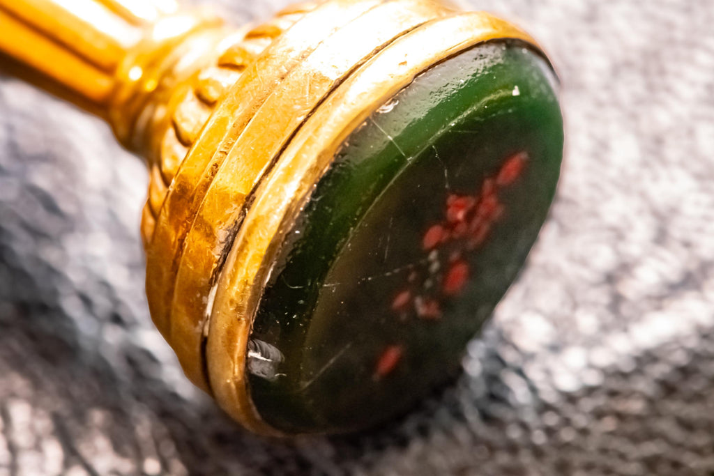 Antique Brass & Bloodstone Wax Seal Stamp. Unengraved Desk Curio, Dark Academia Blank Matrix.