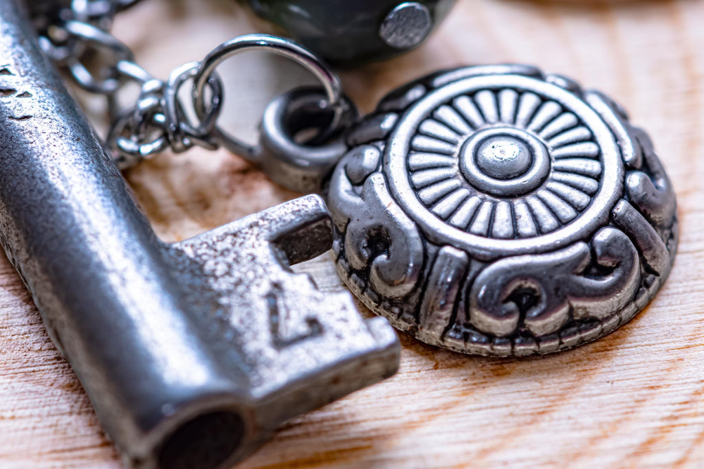 Raven Skull Journal Charm.  Antique Key Talisman, Dark Academia Bag Clip, The Talisman Archive.