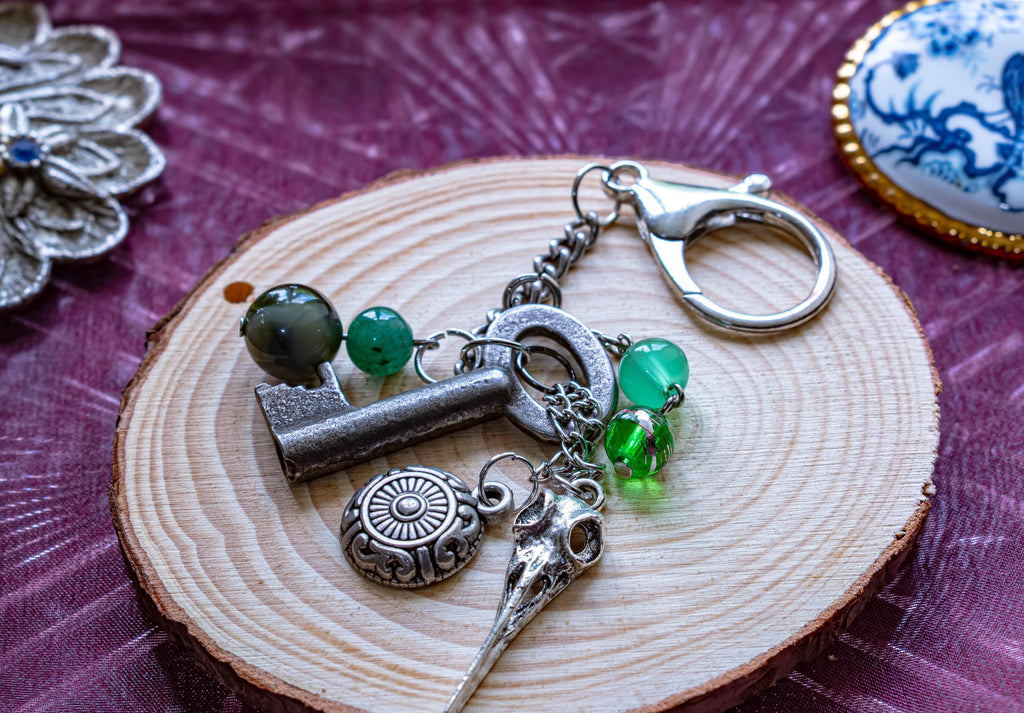 Raven Skull Journal Charm.  Antique Key Talisman, Dark Academia Bag Clip, The Talisman Archive.