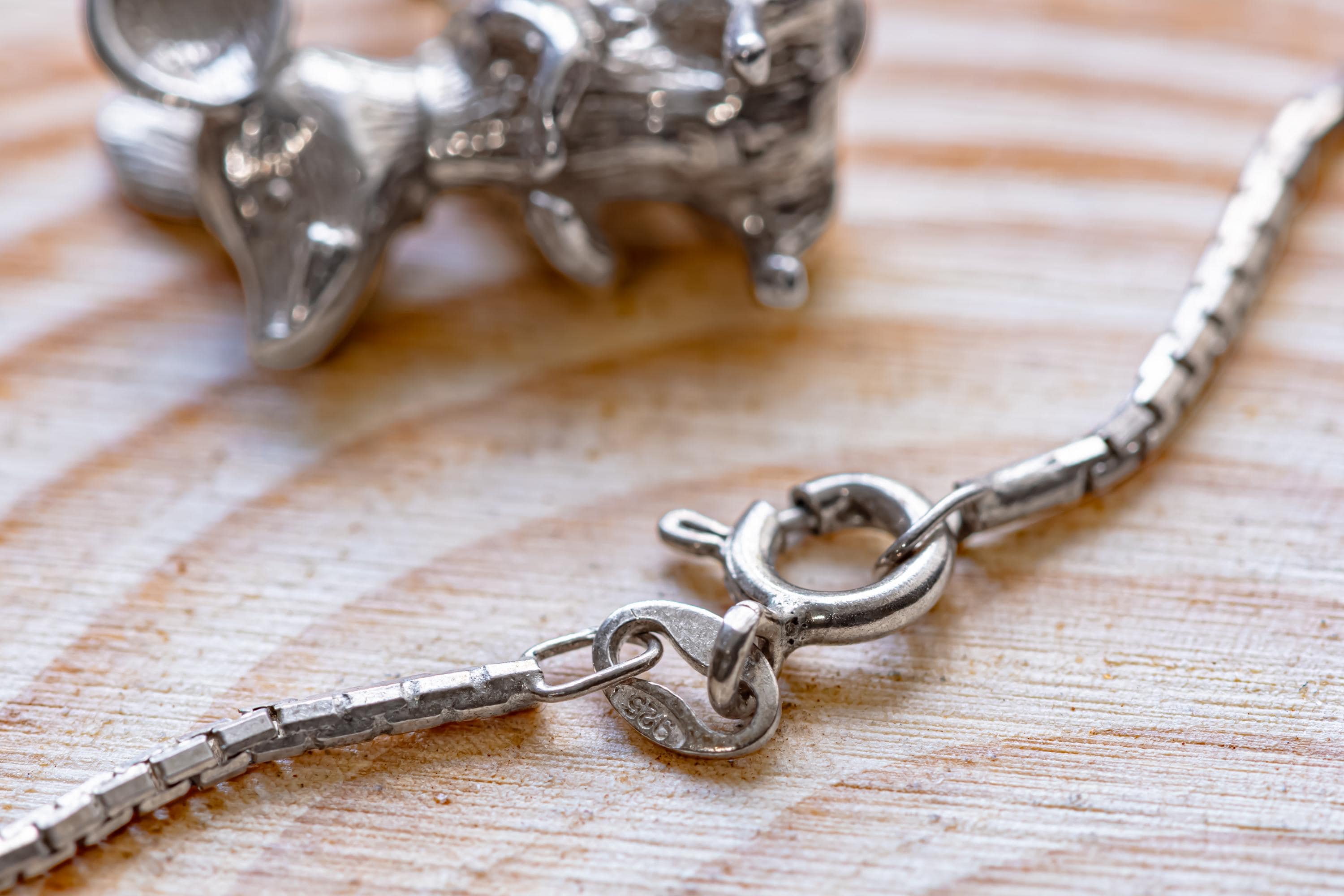 Antique Articulated Silver Mouse Pendant. Movable 925 Sterling Chain Necklace, Whimsical Cabinet of Curiosities.