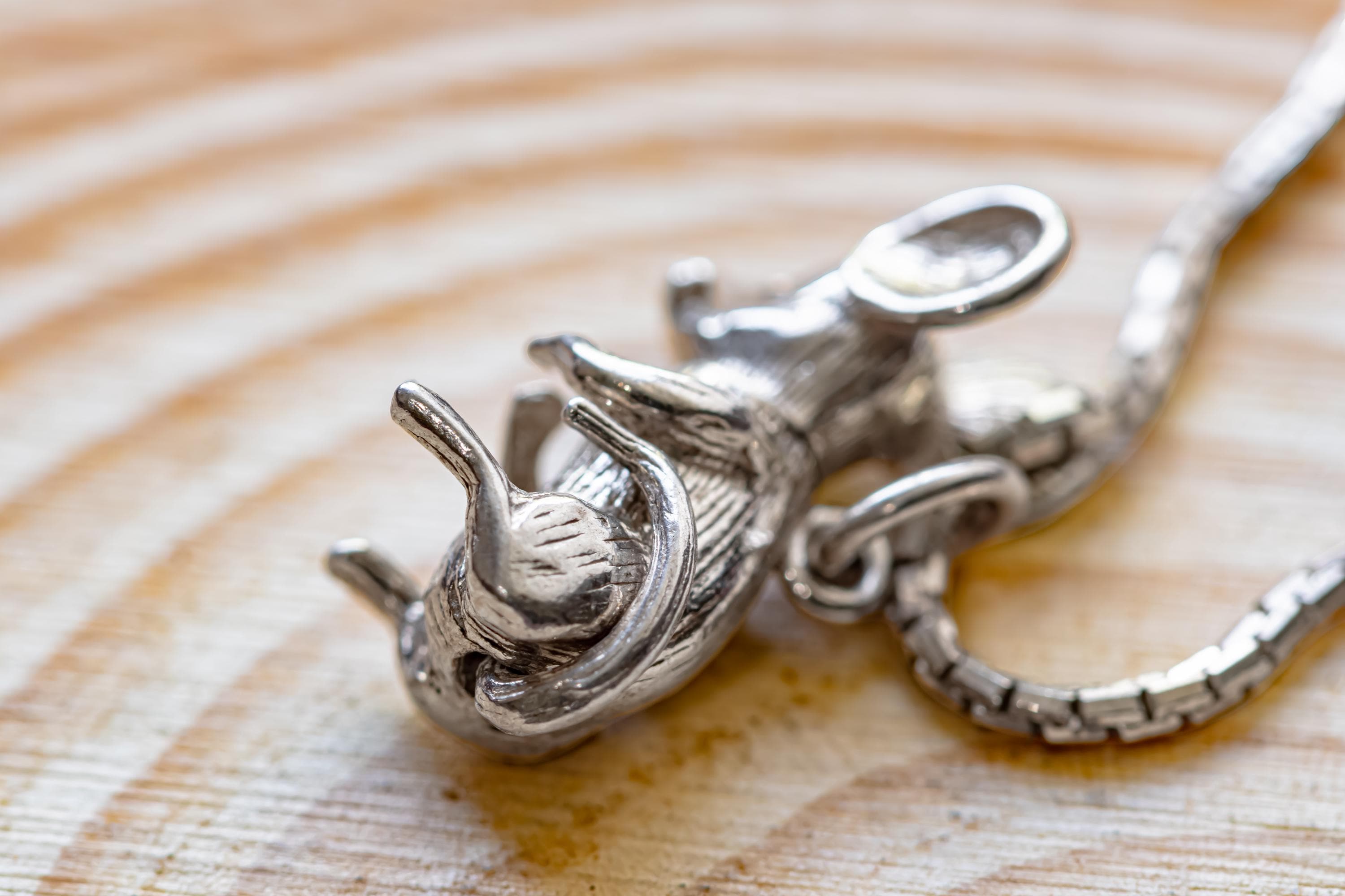 Antique Articulated Silver Mouse Pendant. Movable 925 Sterling Chain Necklace, Whimsical Cabinet of Curiosities.