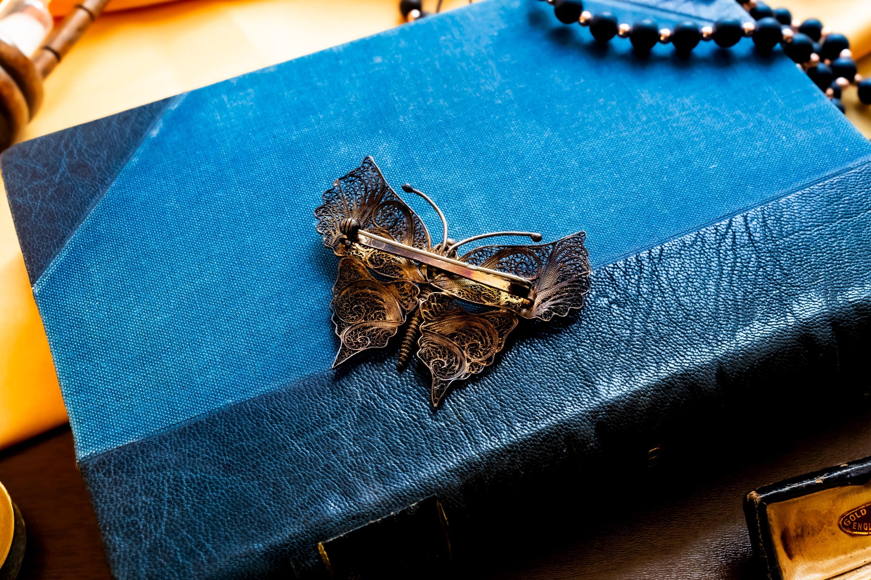 Antique Silver Filigree Butterfly Brooch
