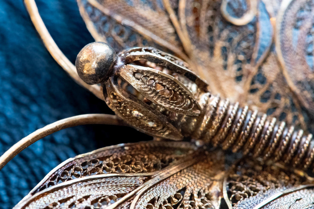 Antique Silver Filigree Butterfly Brooch