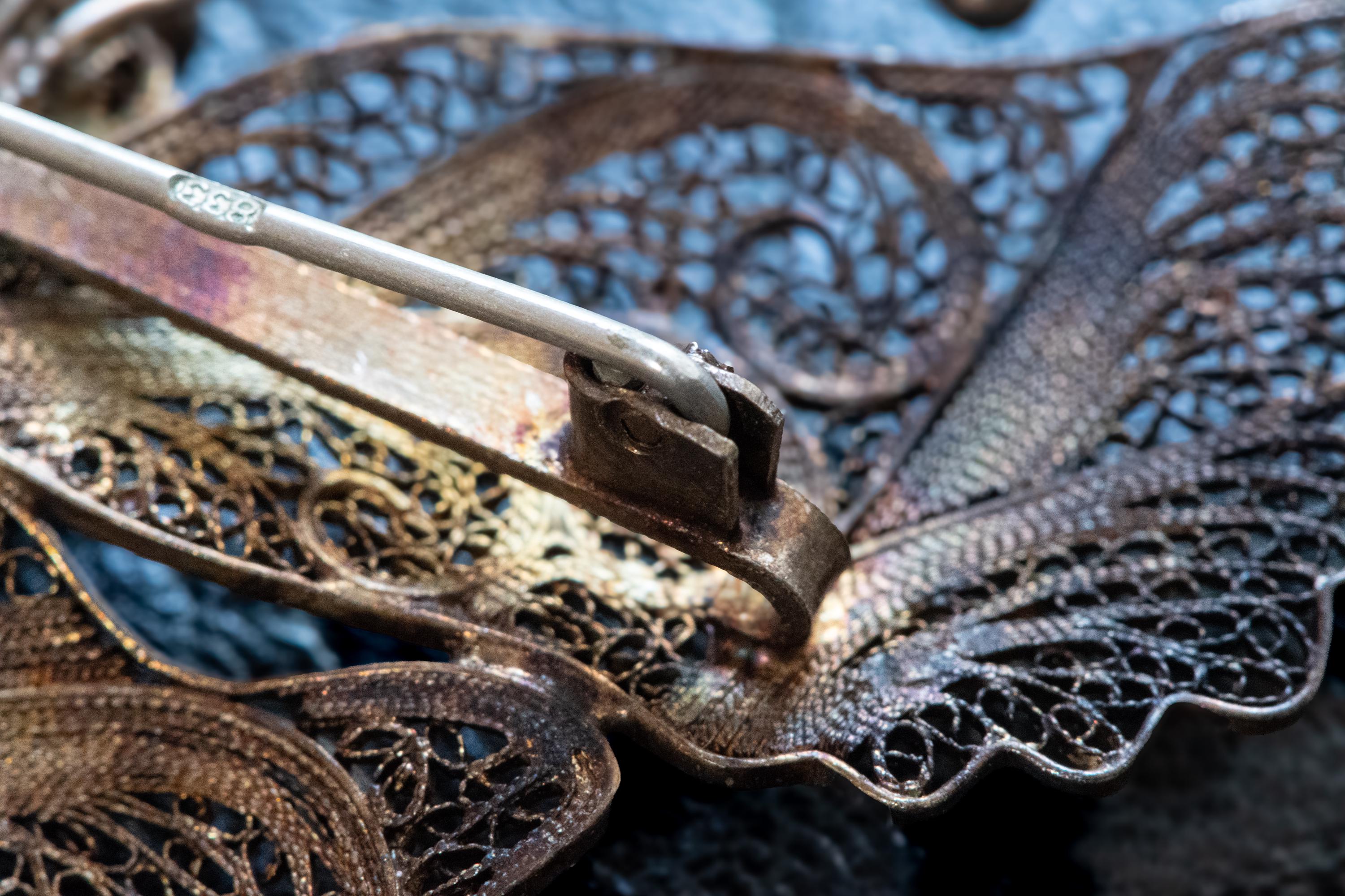 Antique Silver Filigree Butterfly Brooch