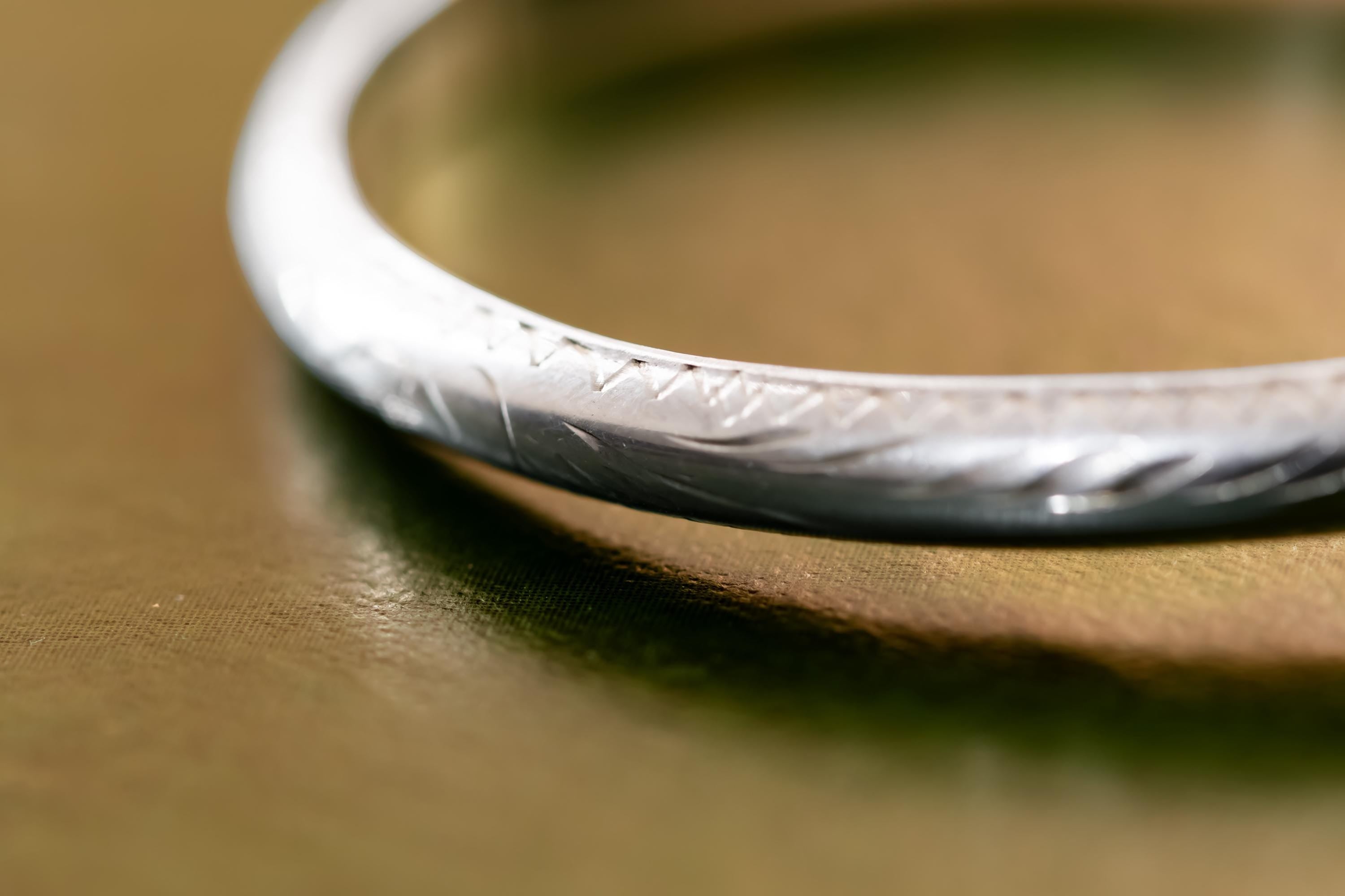 Vintage Etched Sterling Silver Bangle Bracelet. Hinged Safety Chain Heirloom.