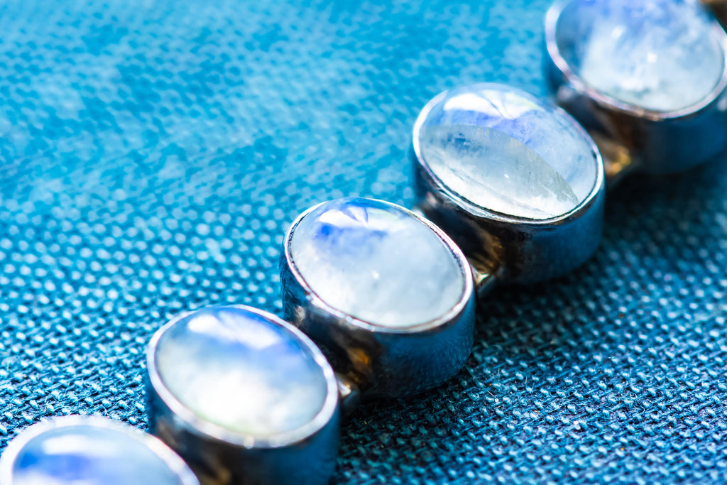 Sterling Silver Bar Necklace, Rainbow Moonstone Pendant, Blue Flash Lunar Jewelry.