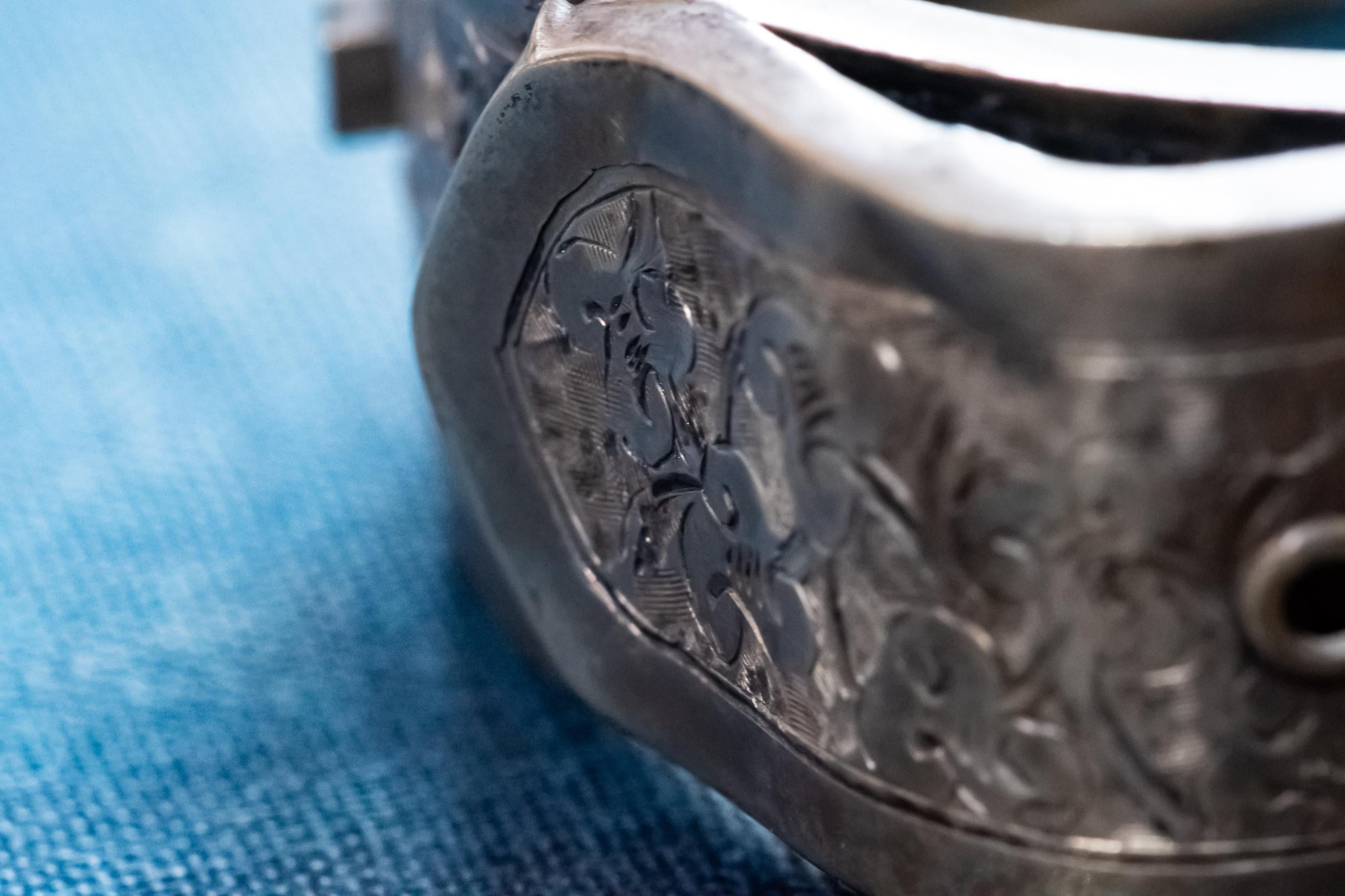 Authentic Victorian Silver Buckle Bangle, Hand-Engraved Floral Statement Jewelry
