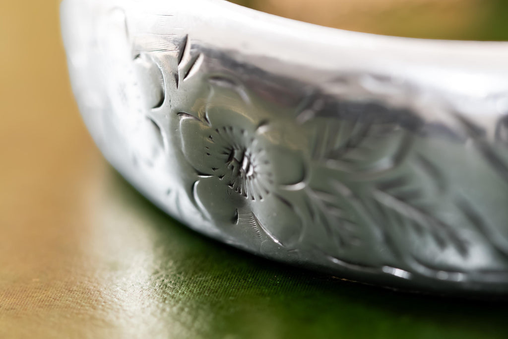 Engraved Sterling Silver Bangle, Joseph Smith & Sons, 1969 Birmingham Heirloom Bracelet