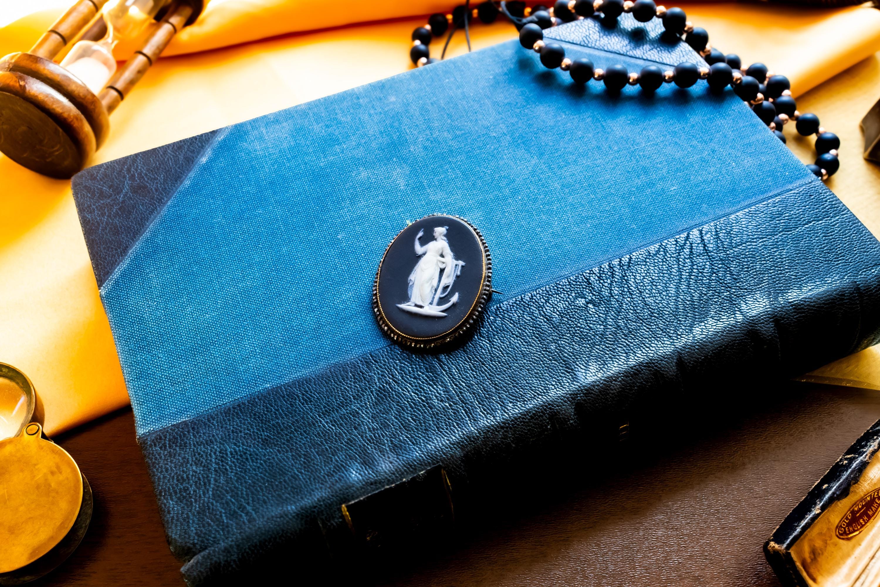Antique Wedgwood Black Jasperware Cameo. Hope & Anchor Mourning Brooch, Signed Porcelain Wearable Talisman.